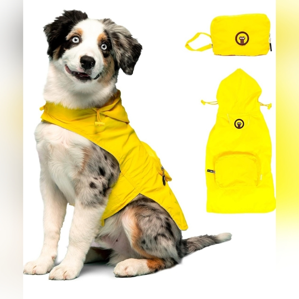 fabdog Yellow Raincoat Packable Waterproof Nylon‎ Coat for Dogs - Bright sz L